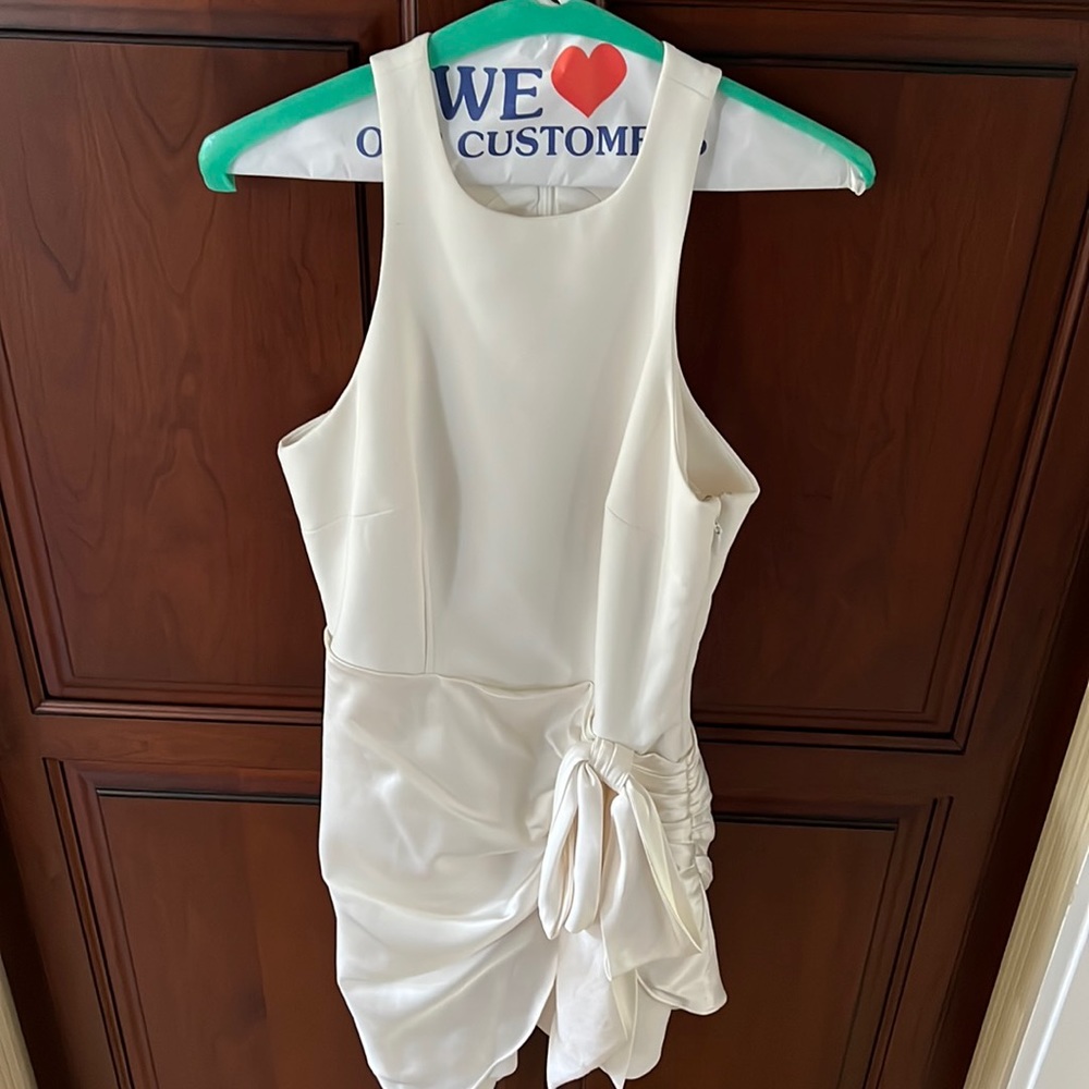 cinq a sept White Mini Dress with Side Tie Detail